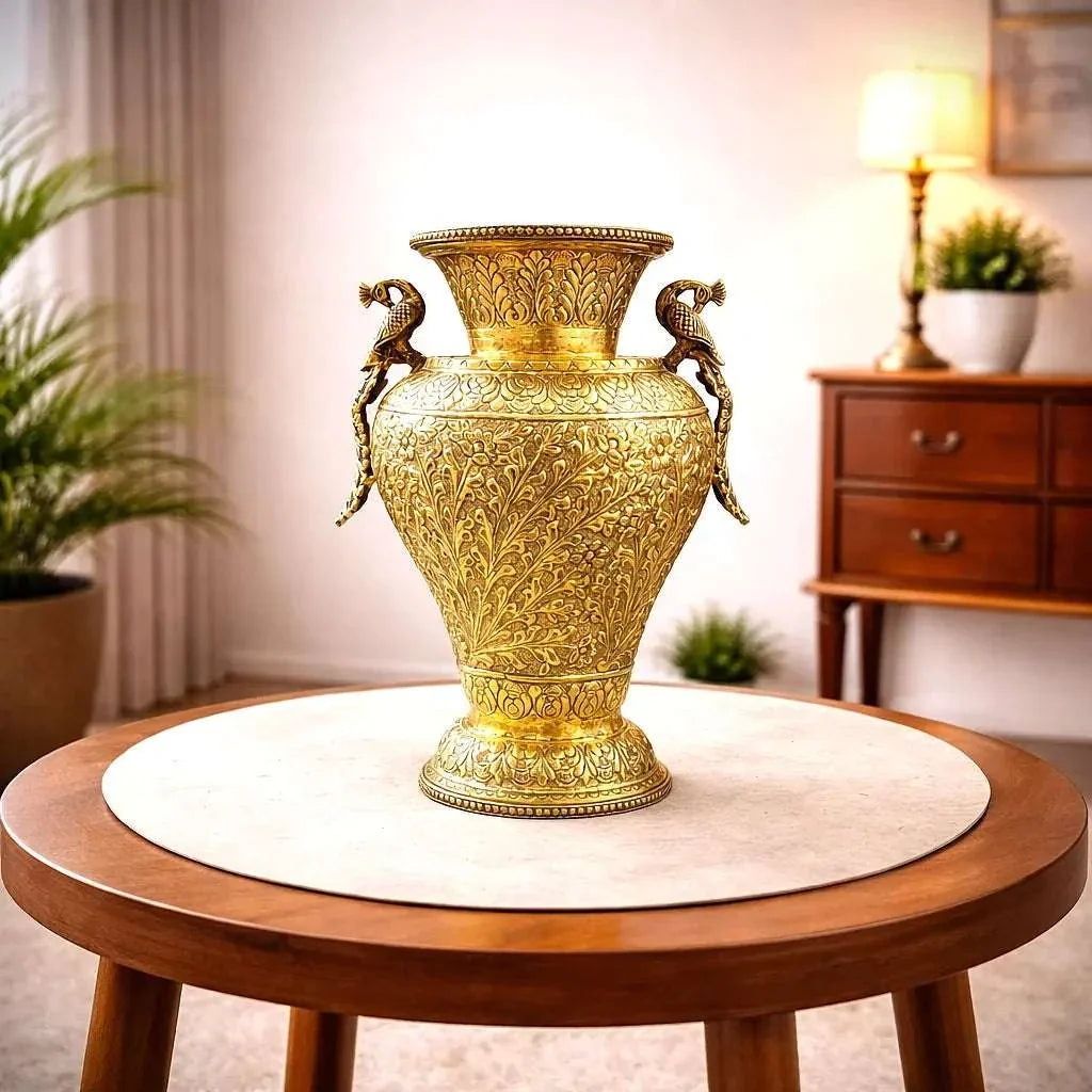 Brass Peacock Flower Vase / Planter Pot (11 Inch)