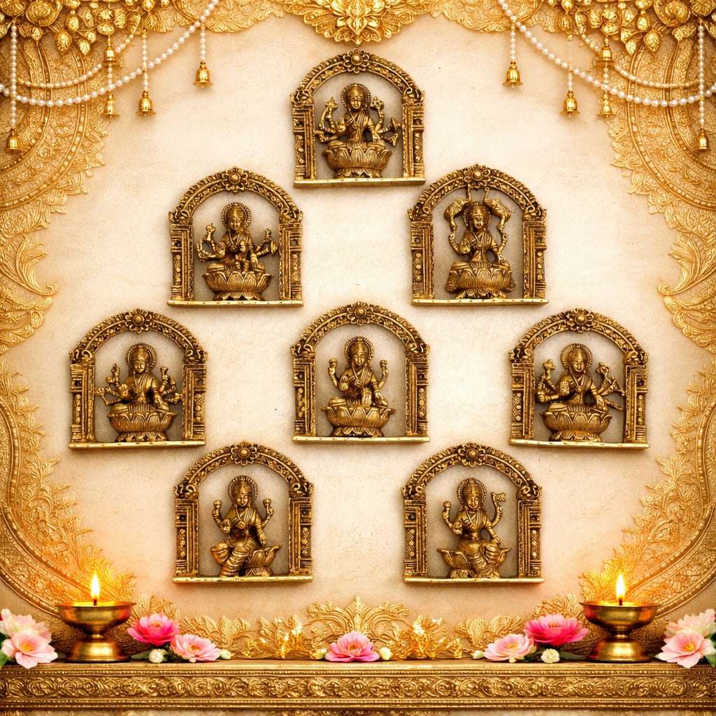 Brass Ashtalakshmi Wall Hanging Plates Set (5.5 Inch)