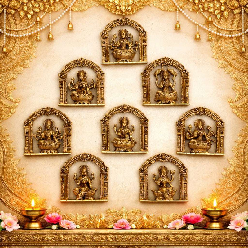 Brass Ashtalakshmi Wall Hanging Plates Set (5.5 Inch)