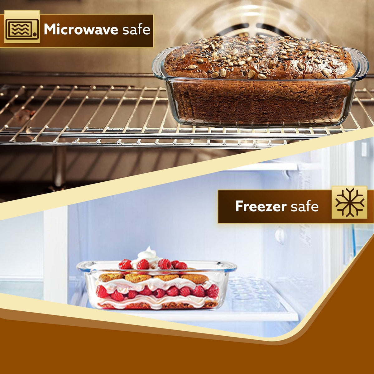 AGARO Elite Glass Loaf Tray Rectangular, 1800ml, Bake Safe, Oven Safe, Glass Dish Tray, Borosilicate Glass Tray, Serving