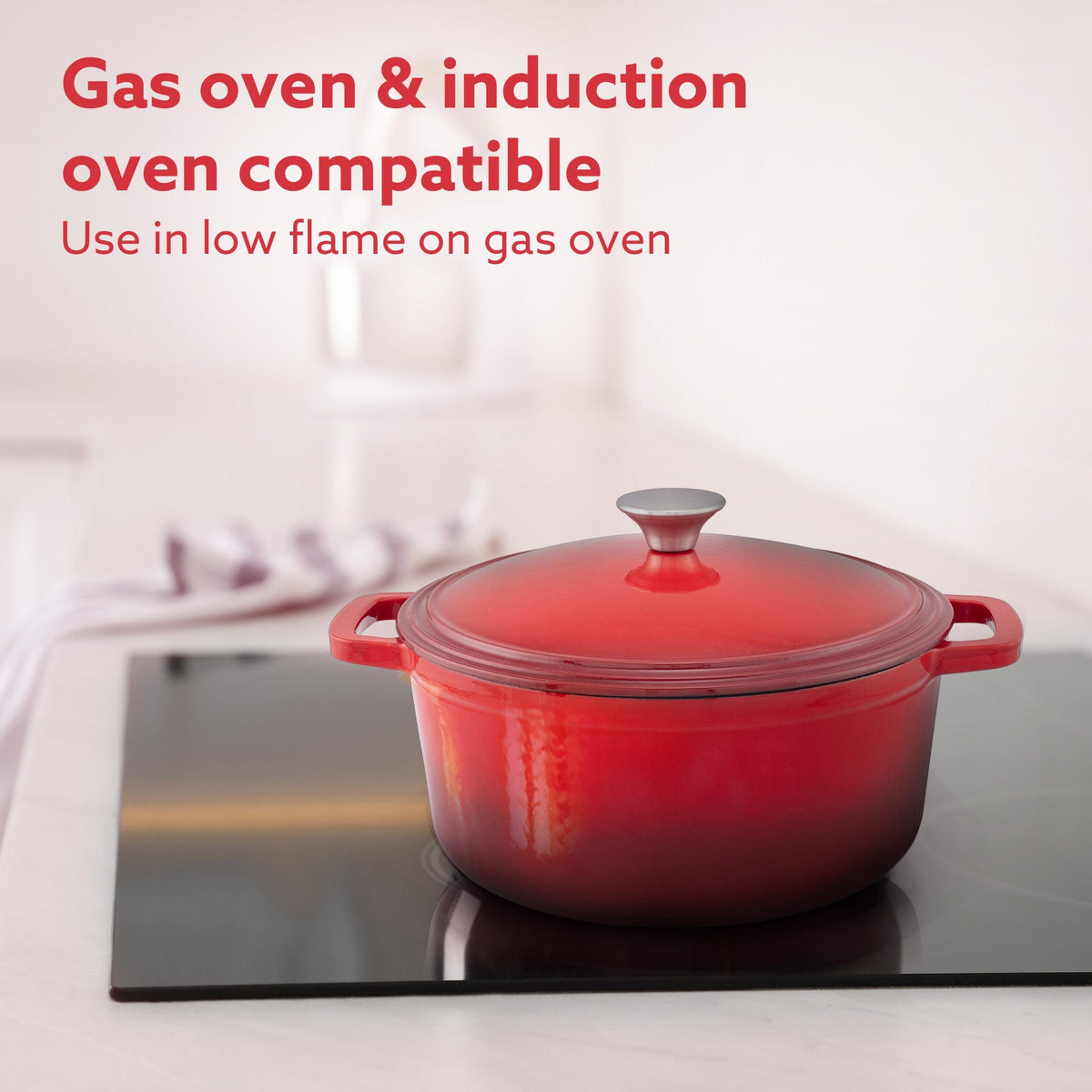 AGARO Royal Enamelled Cast Iron 5L Casserole with Lid, Cooking Pot, No Chemical Coating, Fast Heat, Heavy Weight, Gas & 