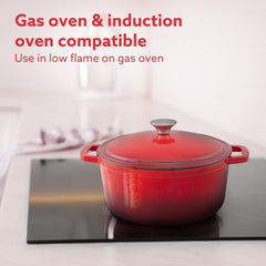 AGARO Royal Enamelled Cast Iron 5L Casserole with Lid, Cooking Pot, No Chemical Coating, Fast Heat, Heavy Weight, Gas & 