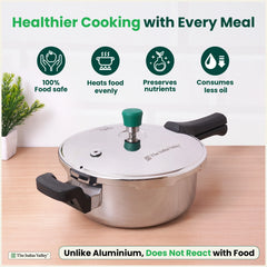 Tri-ply Stainless Steel Pressure Pan, Premium Quality, 3 Layer Thick Body, Heavy Bottom, 100% Food-safe, ISI Certified, Induction & Gas, 3.5/5L