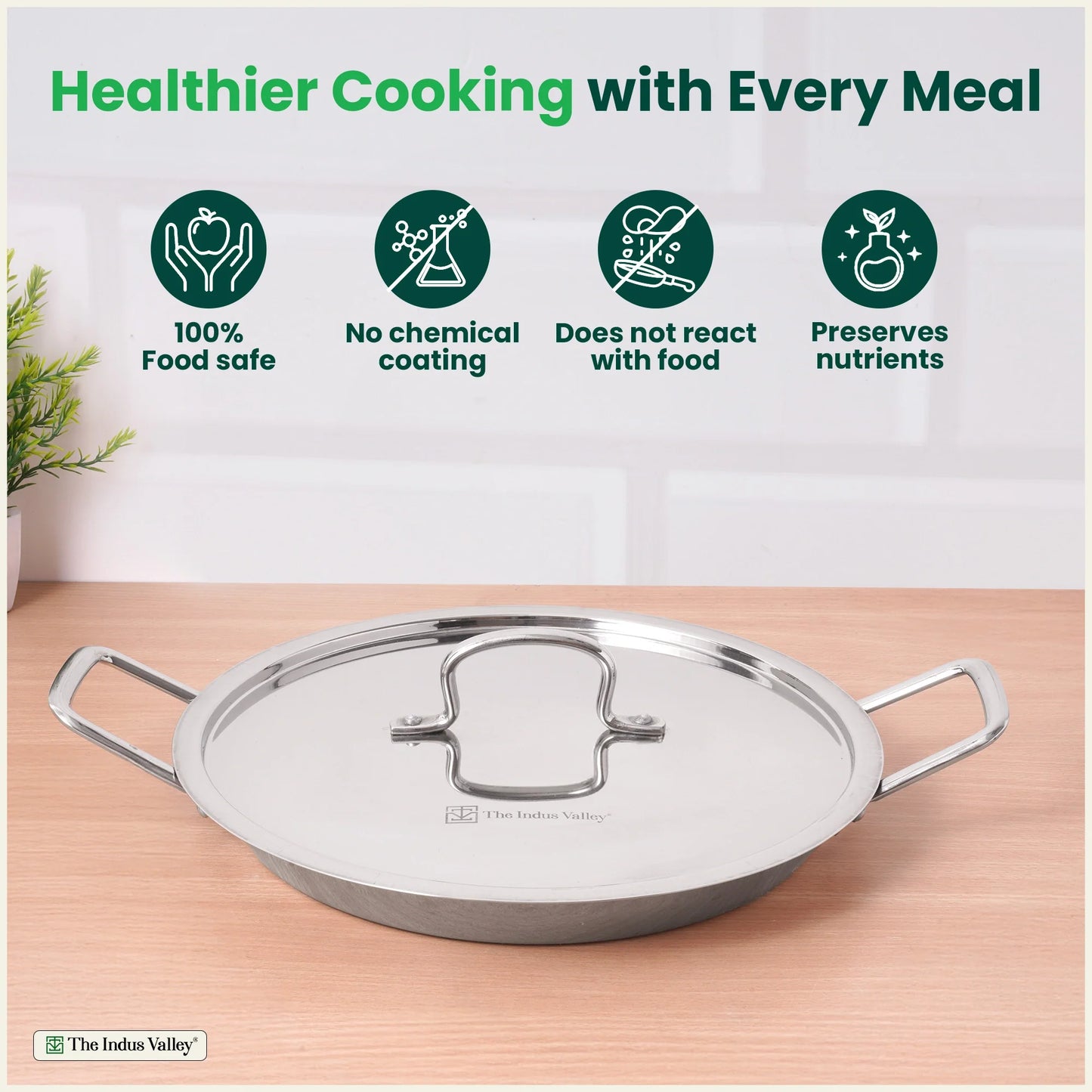 TurboCuk Tri-ply Stainless Steel Jalebi Pan (30cm, 1.5L) – No Sticking, No Burning | With Steel Lid | Fast Heating, Healthy Cooking | Induction Safe