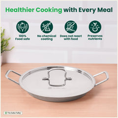 TurboCuk Tri-ply Stainless Steel Jalebi Pan (30cm, 1.5L) – No Sticking, No Burning | With Steel Lid | Fast Heating, Healthy Cooking | Induction Safe