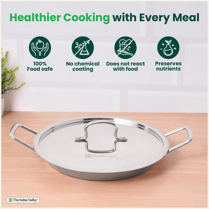 TurboCuk Tri-ply Stainless Steel Jalebi Pan (30cm, 1.5L) – No Sticking, No Burning | With Steel Lid | Fast Heating, Healthy Cooking | Induction Safe