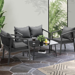 Freig Outdoor Sofa Set 2 Seater, 2 Single seater and 1 Center Table (Dark Grey) Braided & Rope