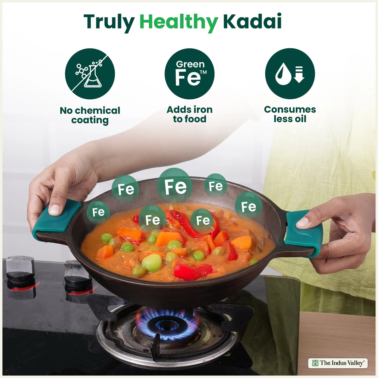 Super Smooth Cast Iron Kadai, Naturally Non-stick, Premium Quality, Toxin-free, 2.5L / 2.4Kg / 10 In