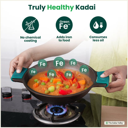 Super Smooth Cast Iron Kadai, Naturally Non-stick, Premium Quality, Toxin-free, 2.5L / 2.4Kg / 10 In