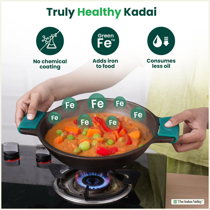Super Smooth Cast Iron Kadai, Naturally Non-stick, Premium Quality, Toxin-free, 2.5L / 2.4Kg / 10 In