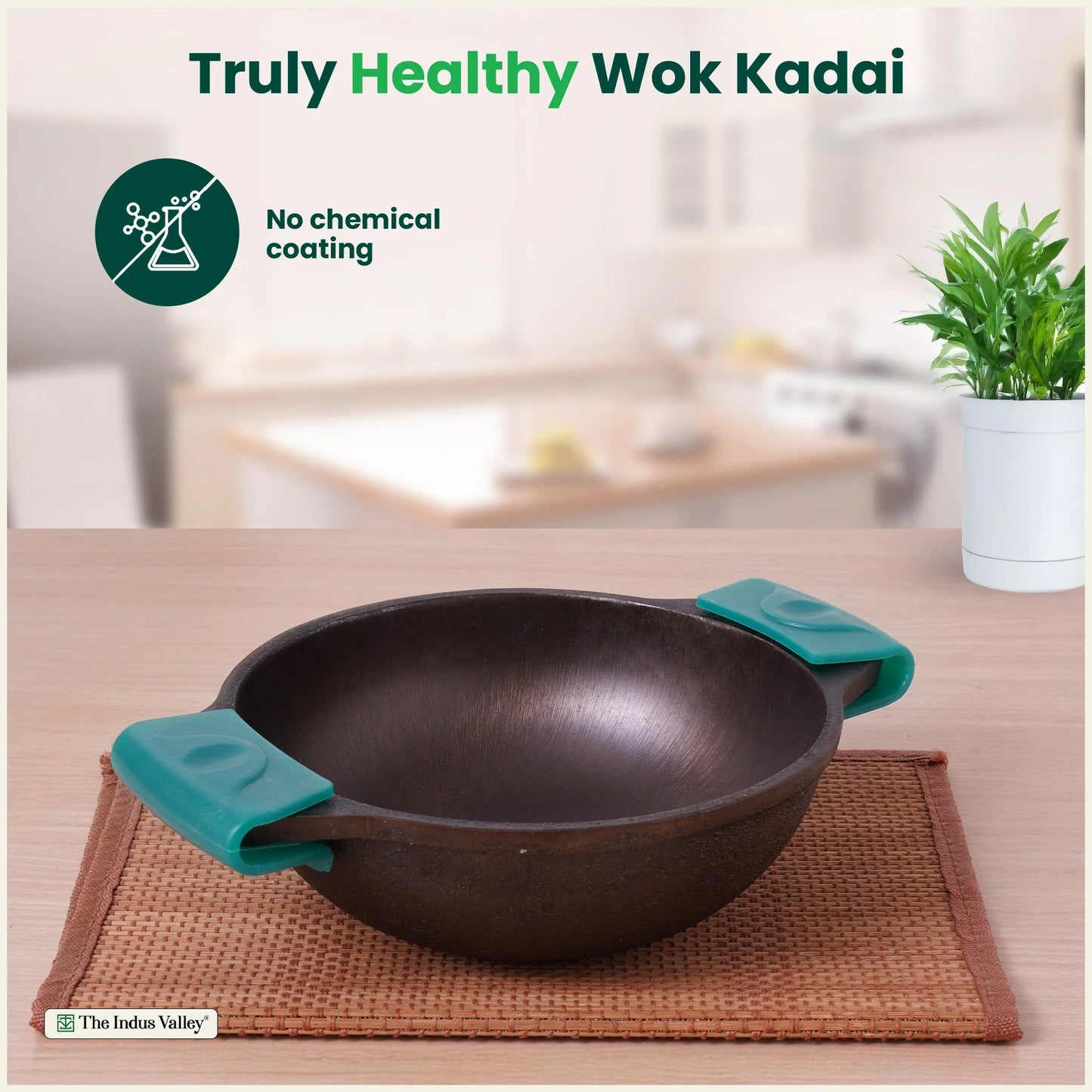 CASTrong Cast Iron Kadai with Silicon Handle, Pre-seasoned, Naturally Nonstick, 100% Pure, Toxin-free Kadai 8 In/20.8 cm/1.7 kg
