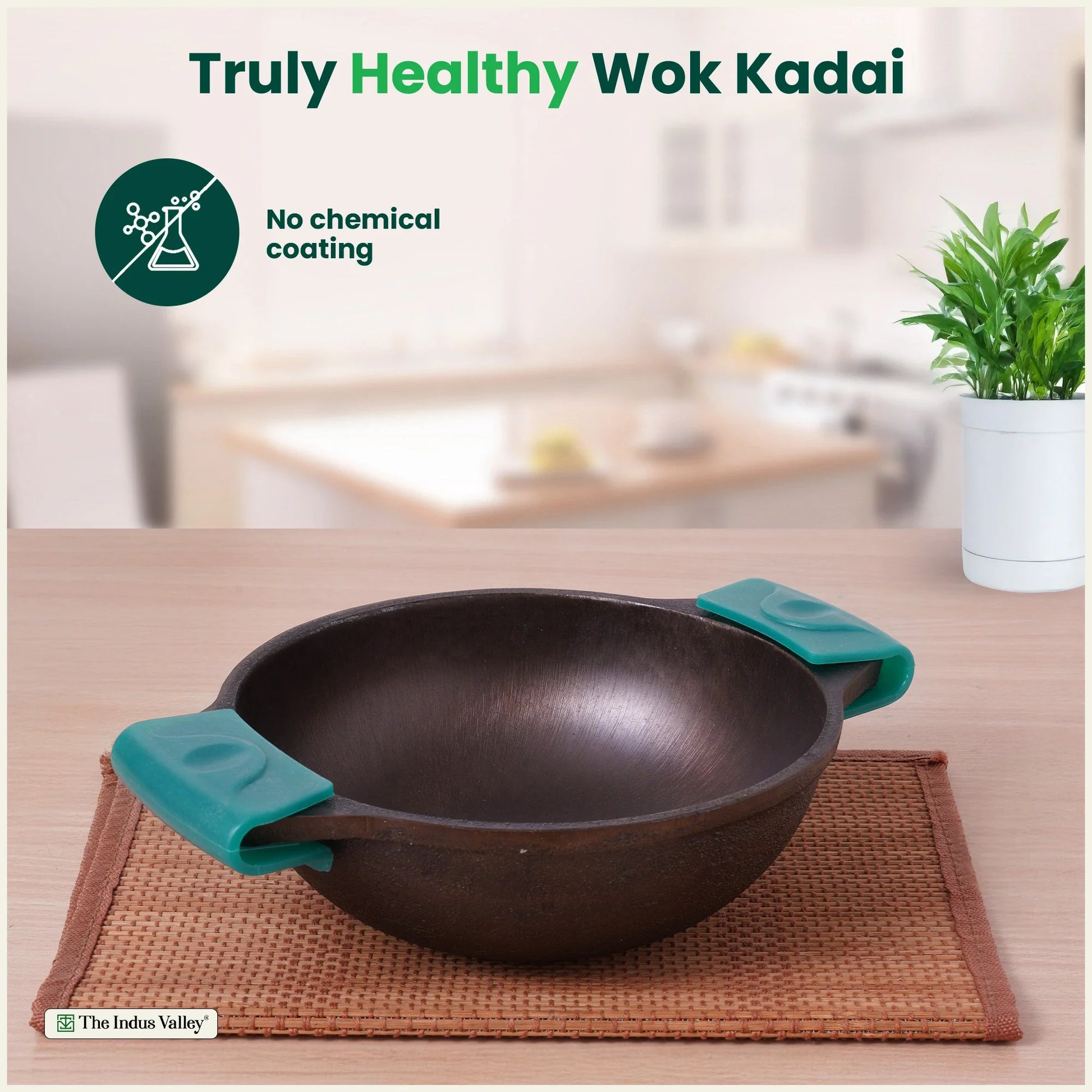 CASTrong Cast Iron Kadai with Silicon Handle, Pre-seasoned, Naturally Nonstick, 100% Pure, Toxin-free Kadai 8 In/20.8 cm/1.7 kg