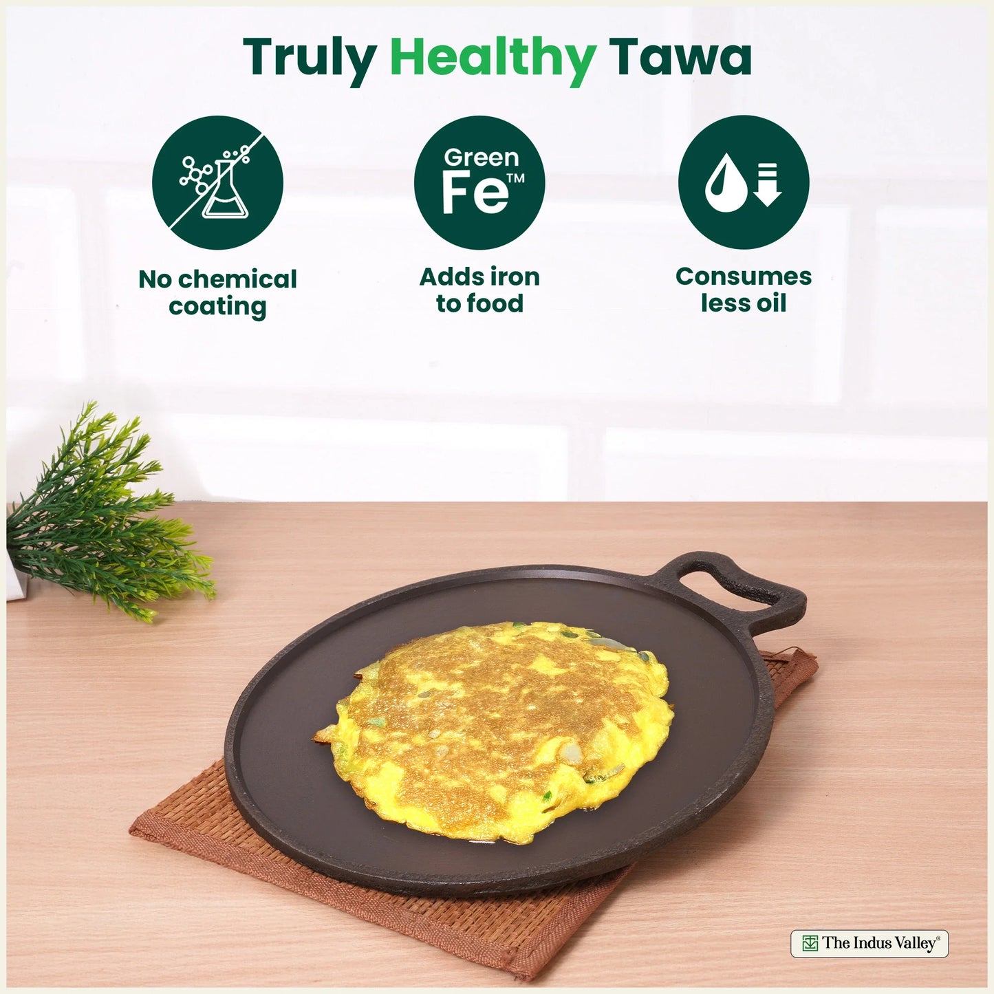 Super Smooth Cast Iron Tawa,Pre-seasoned, Nonstick, 100% Pure, Toxin-free, Free ₹110 Spatula, 26.7cm/30.2cm