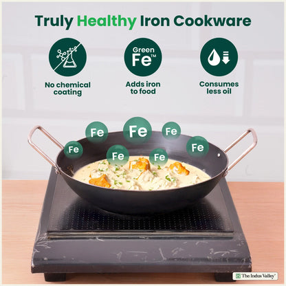 100% Pure Sheet Iron Cookware Set – Tawa, Fry Pan, Kadai with Silicone Handle, Pre-Seasoned, Induction & Gas Compatible + Free ₹400 Tadka Pan