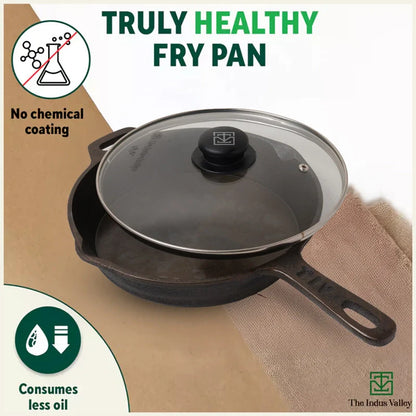 Super Smooth Cast Iron Fry Pan, Glass Lid, 100% Pure, Toxin-free, Pre-seasoned, Induction, Non-stick, 20.3/25.4cm, 1.3/1.7L, 2.3/2.4kg