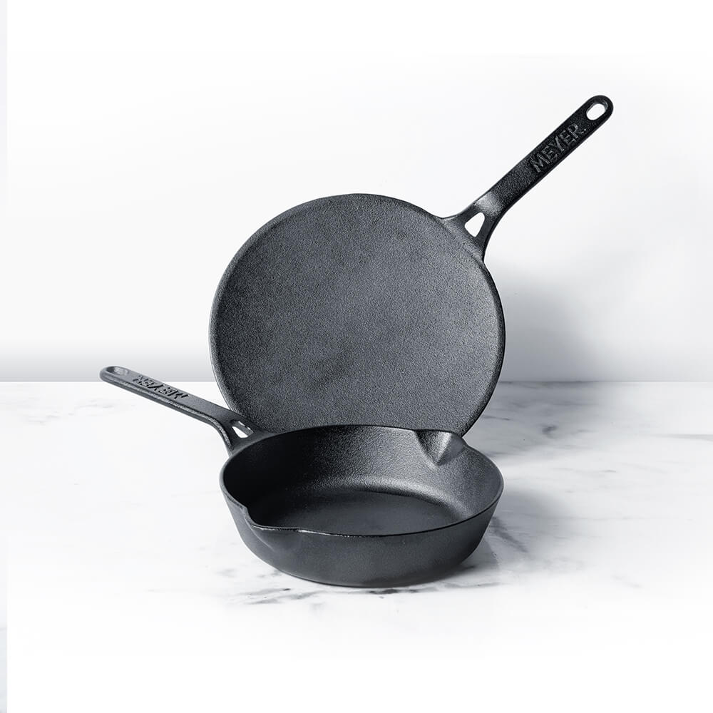 Meyer Pre Seasoned Cast Iron 2pcs Set (20cm Frypan/Skillet + 26cm Roti Tawa)
