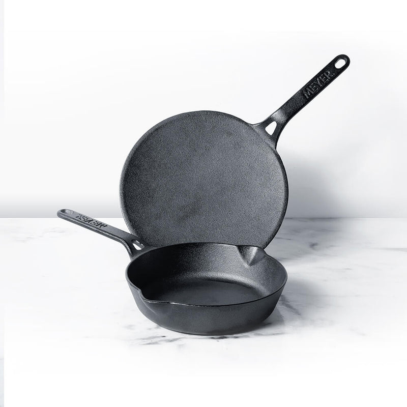 Meyer Pre Seasoned Cast Iron 2pcs Set (20cm Frypan/Skillet + 26cm Roti Tawa)