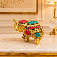 Brass Stone Work Elephant Statue