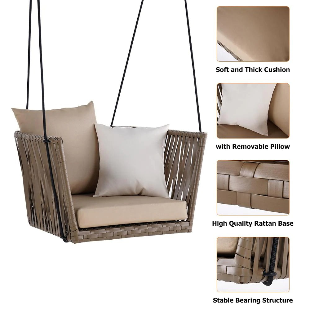 Tofull Single Seater Hanging Swing Without Stand For Balcony , Garden Swing (Brown)