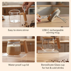 AGARO Self-Stirring Coffee Mug 400ml – Electric Automatic Mixing Cup with Lid, Borosilicate, Rechargeable Operated Blend