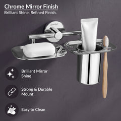 Plantex J4 Stainless Steel 2in1 Soap Dish with Tumbler Holder/Soap Stand/Tooth Brush Holder/Bathroom Accessories - (Chrome)-4