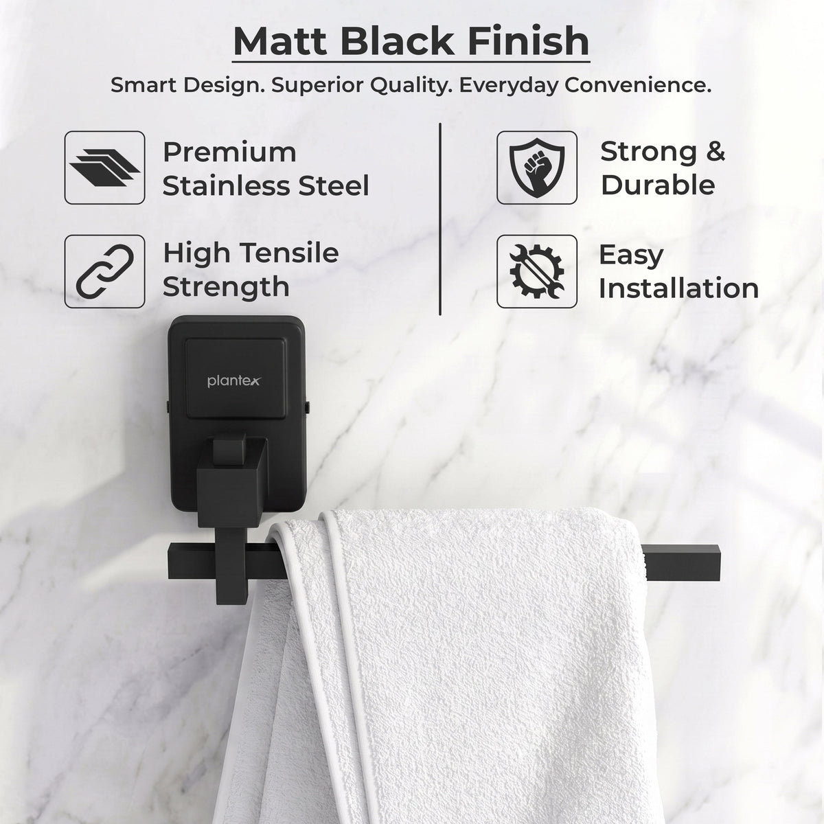 Plantex 304 Grade Stainless Steel Napkin Holder for Wash Basin/Hand Towel Holder for Bathroom/Towel Ring/Bathroom Accessories - Darcy (Black)-5