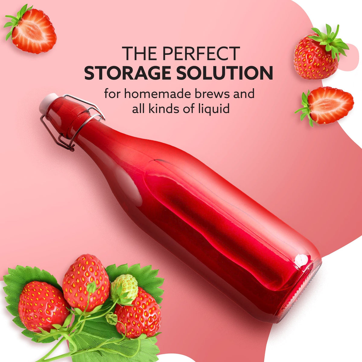 AGARO Elegant Flip Top Glass Bottle 1L, 1000ml, Freezer Safe & Leakproof Flip Cap Colour & Stylish