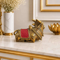 Brass Handcrafted Dhokra Sitting Nandi Idol (3.5 Inch)