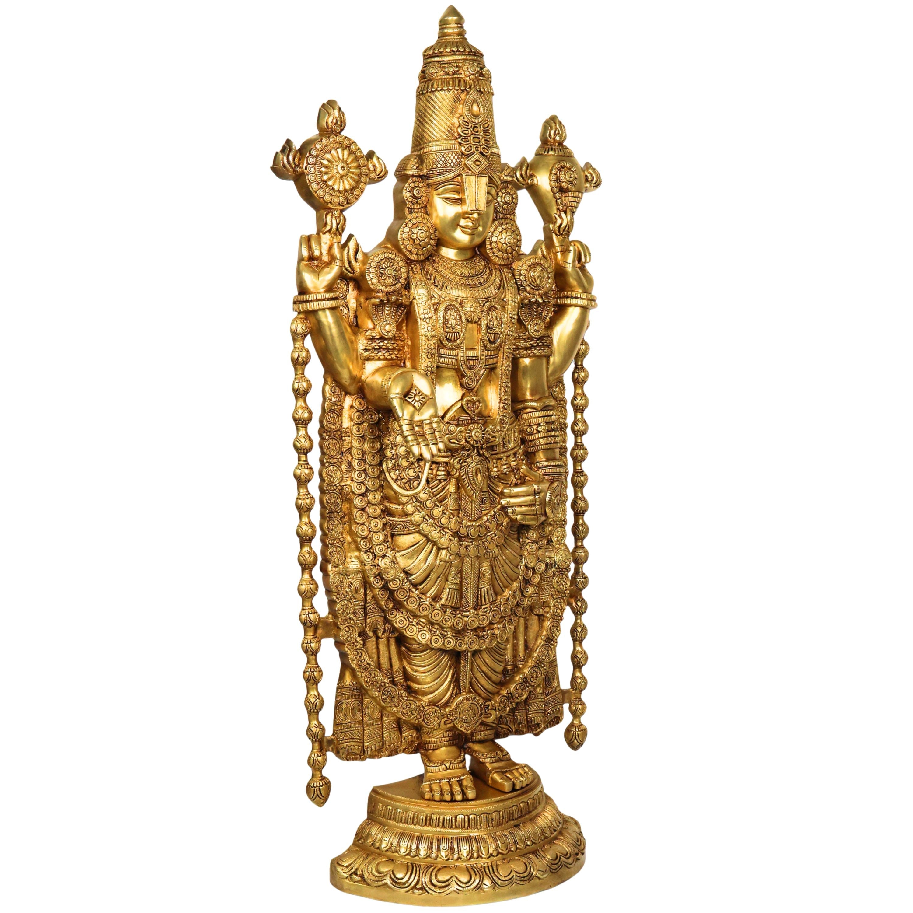 Brass Venkateswara Balaji Srinivasa Govinda Tirupati Perumal Idol Statue for Temple Home Decor Pooja 120cm, Gold, 47 Inch, 4ft,  1 Piece