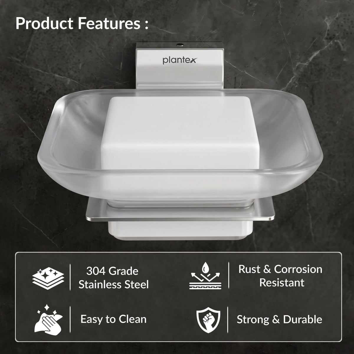 Plantex 304 Grade Stainless Steel Soap Dish/Glass Soap Holder/Soap Storage for Bathroom/Bathroom Accessories - Crystal (Chrome)-6