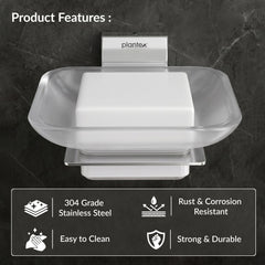 Plantex 304 Grade Stainless Steel Soap Dish/Glass Soap Holder/Soap Storage for Bathroom/Bathroom Accessories - Crystal (Chrome)-6