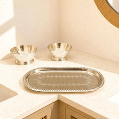 Brass Silver Plated Twin Bowl Set with Lids And Tray (3 Inch)