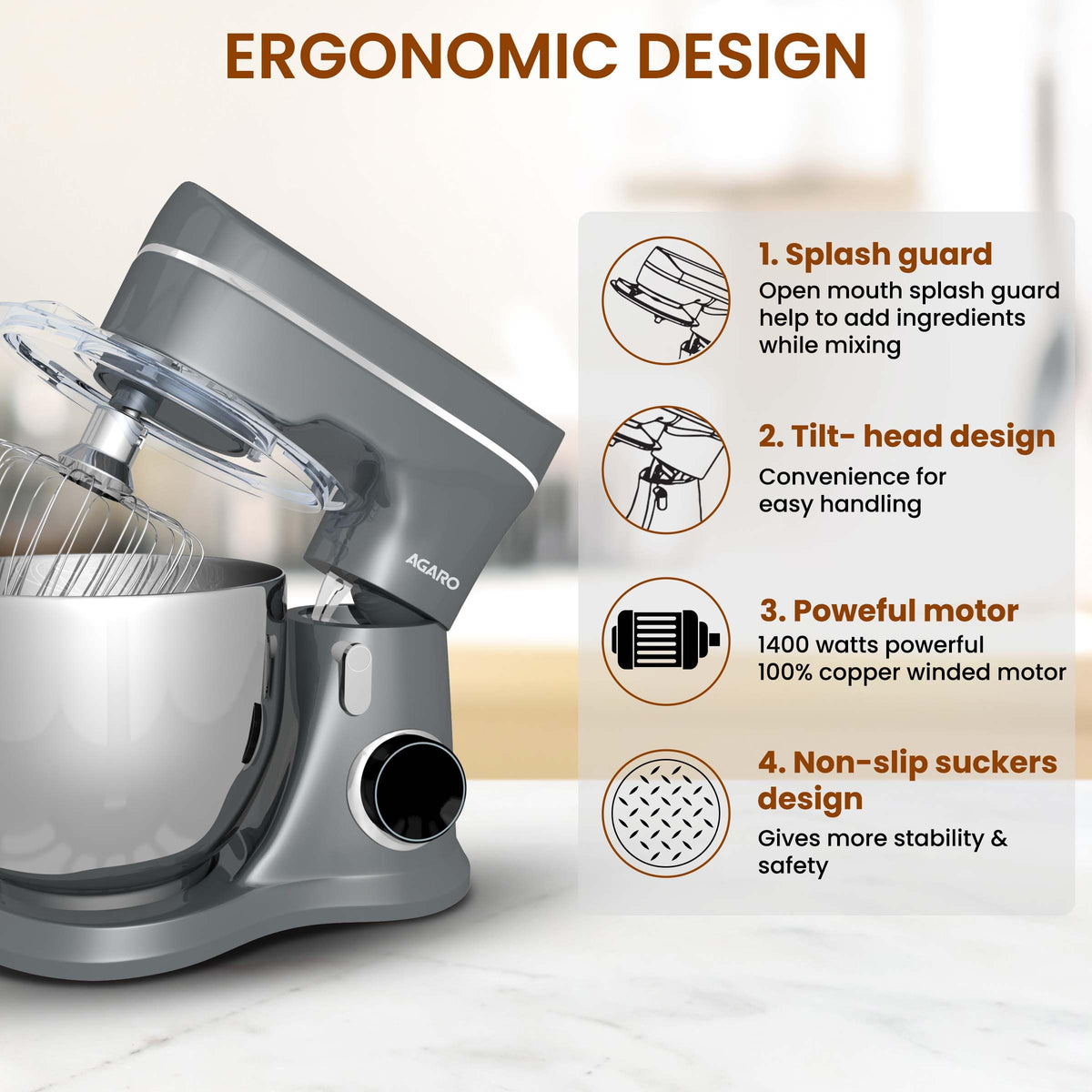 AGARO Elegant Stand Mixer,1400W - Black