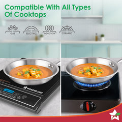Wonderchef Stella Triply Stainless Steel Cookware Set | 3 Pcs. | Fry Pan 22 cm, Kadhai 22 cm + Lid | For Gas Stove, Indu