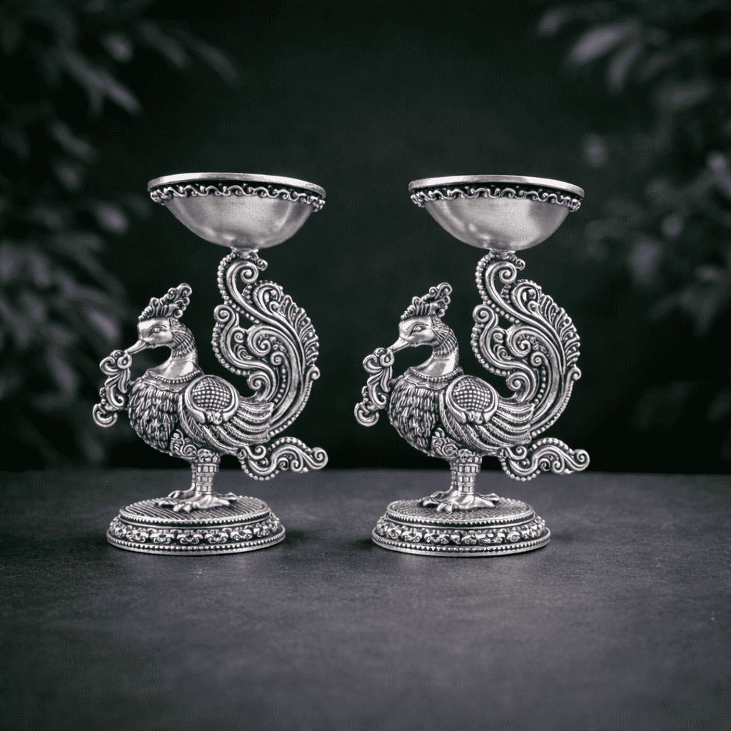 Brass Peacock Lightweight Diya Pair
