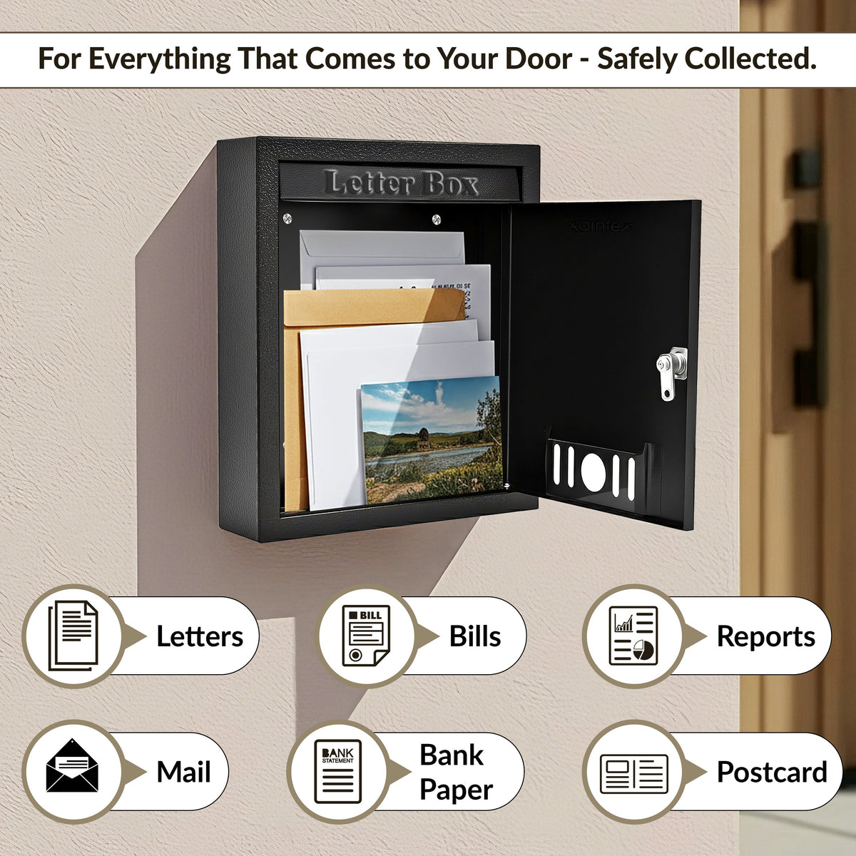 Plantex Letter Box/GI Steel Post Box/Suggestion Box for Office Use with Key Lock/Letter Box for Home gate/Mail Box (Black) - Wall Mount - A4 Size-5