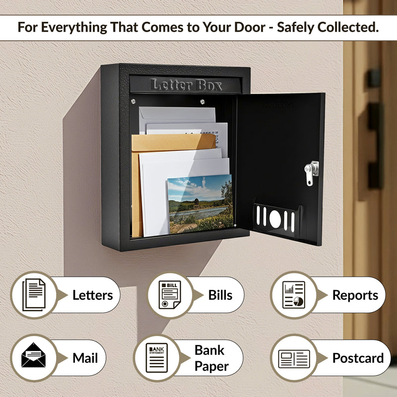 Plantex Letter Box/GI Steel Post Box/Suggestion Box for Office Use with Key Lock/Letter Box for Home gate/Mail Box (Black) - Wall Mount - A4 Size-5