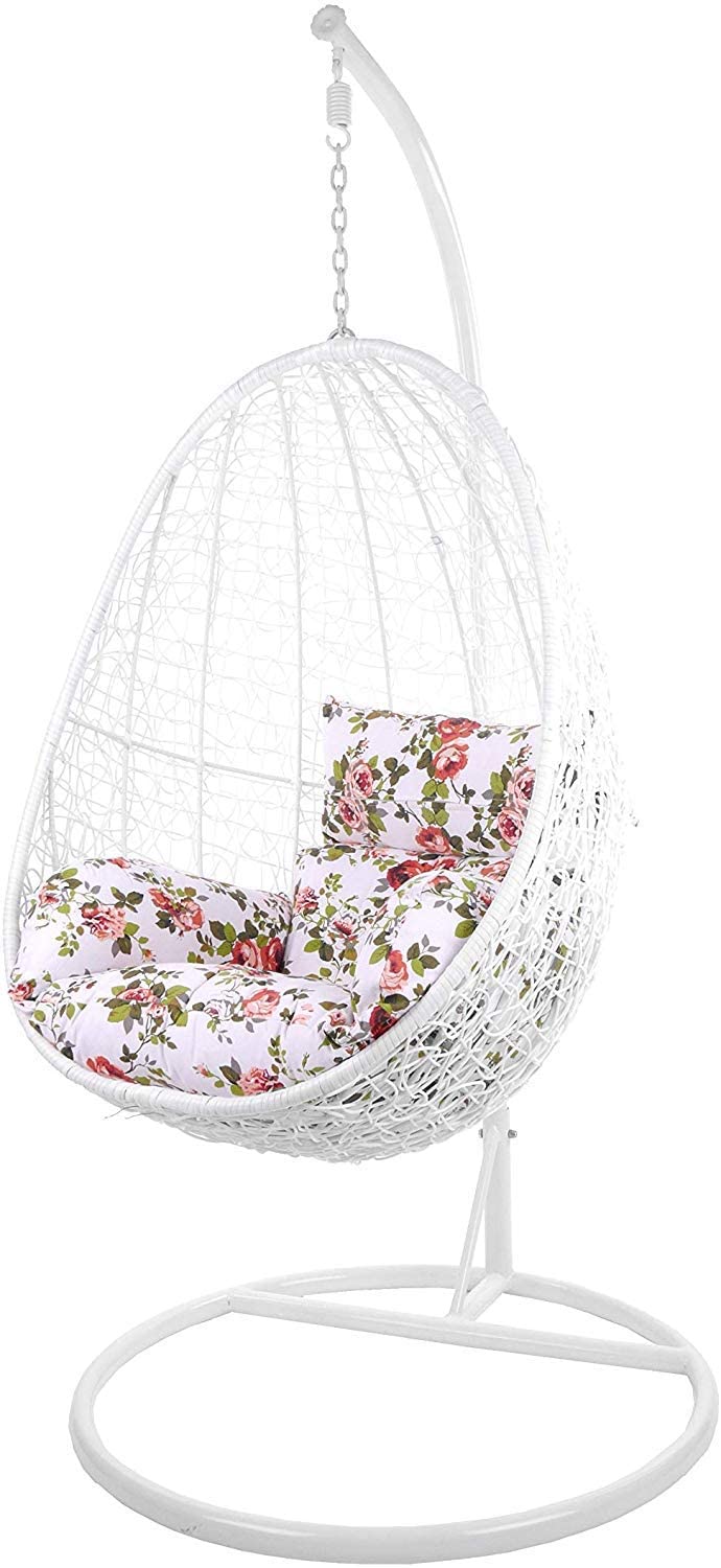 Giulietta Single Seater Hanging Swing With Stand For Balcony , Garden Swing (White)