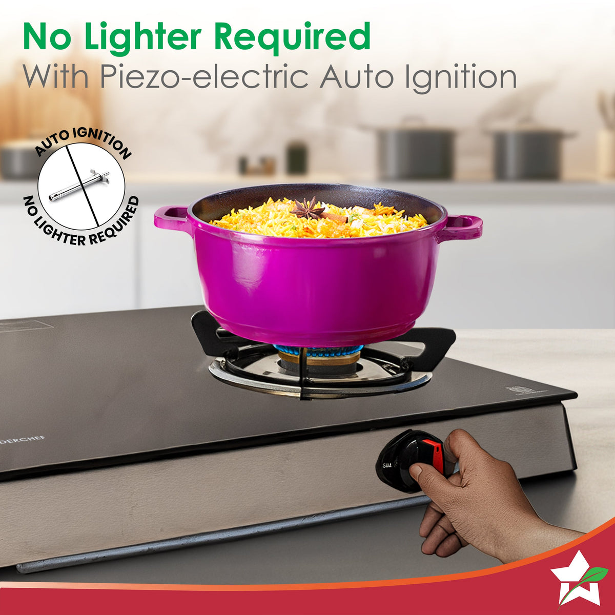 Wonderchef Galaxy 2 Burner Auto Gas Stove | 6mm Toughened Glass | Piezo Auto Ignition | 2 Years Warranty