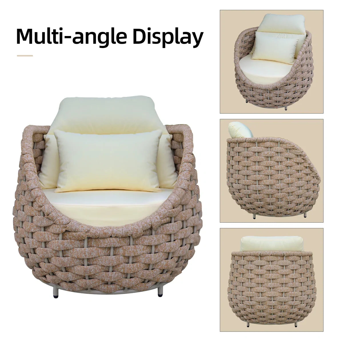 Equo Outdoor Sofa Set 2 Seater, 2 Single seater and 1 Center Table (Beige) Braided & Rope