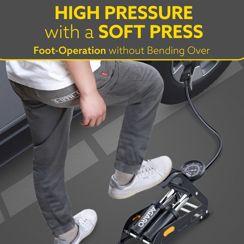 AGARO Foot Tyre Inflator, Double Cylinder Rapid Inflation, 160 PSI, High-Pressure Foot Air Pump with Integrated Gauge fo