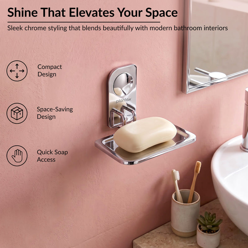 Plantex Stainless Steel Single Soap Holder for Bathroom/Soap Dish Holder Wall Mounted/Bathroom Accessories - Dream (Chrome)-4