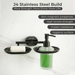 Plantex J4 Stainless Steel Soap Dish with Liquid Dispenser/Soap Stand for Bathroom Wall Mount/Shampoo Dispenser/Bathroom Accessories (PVD Black Finish) Onix-3