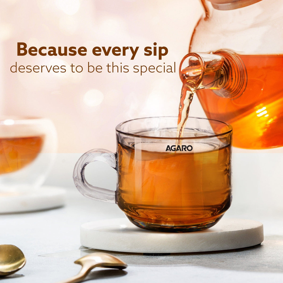 AGARO Elegant Glass Cup, 180ml, Set of 6, Crystal Clear Espresso Coffee Cup, Toughened Glass Wall with Handle, for Hot C