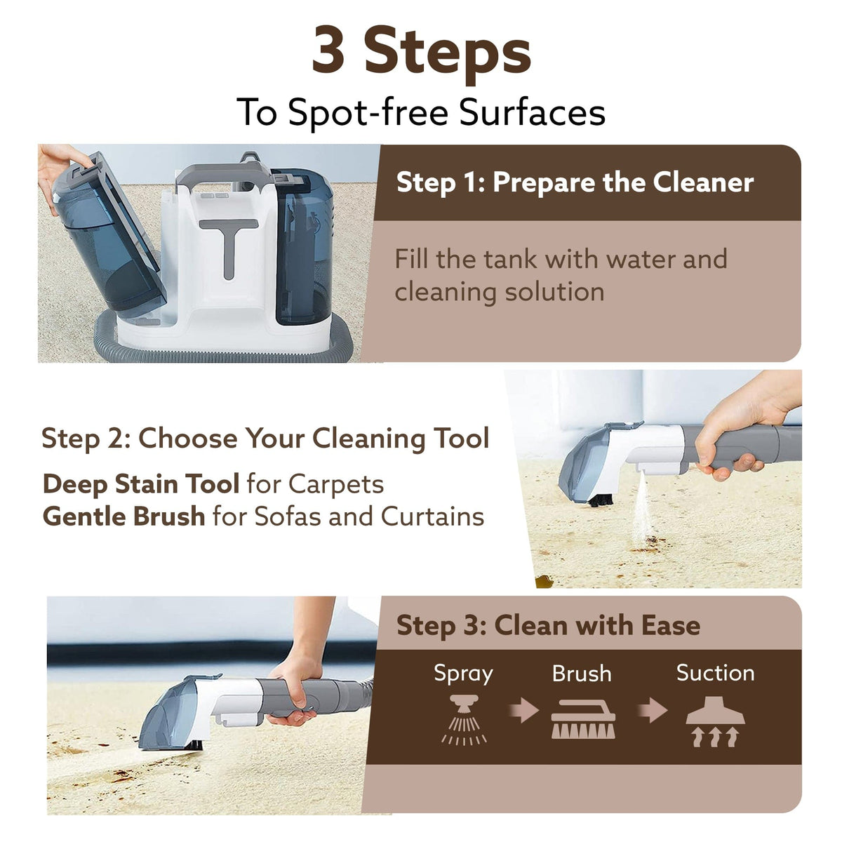 AGARO Crest Portable Spot Cleaner, Super Suction Cleaning Machine, Stain Remover, Multi-Purpose Portable Carpet and Upho