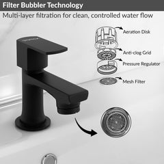 Plantex Pillar Tap for Wash Basin with Water Saving Aerator and Brass Spindle/Quarter Turn Basin Tap with Teflon Tape/Pillar Cocke for Wash Basin - Pack of 1 (Saga, Black)-4