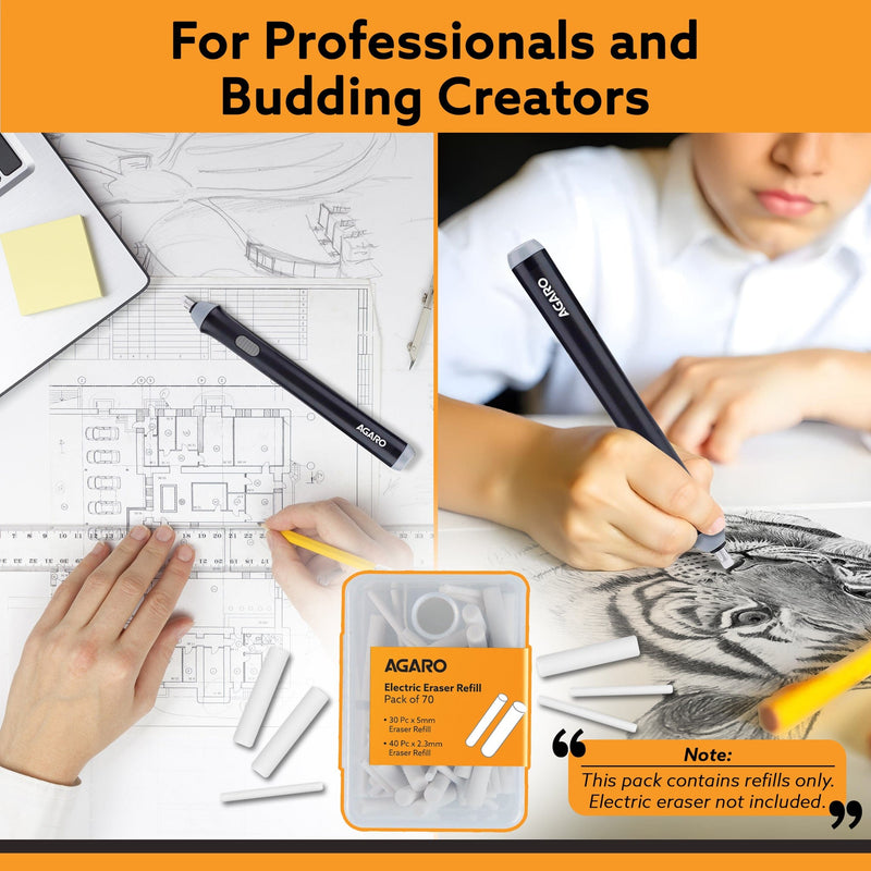 AGARO Electric Eraser Refill Pack of 70, 2.3mm & 5mm Eraser, Sketching, Drawing, Portrait Shading