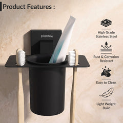 Plantex Tumbler Holder for Bathroom/Stainless Steel Toothpaste Holder/Toothbrush Holder/Bathroom Accessories - Pack of 1 (Black)-6