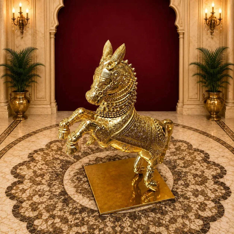Brass Jumping Horse Statue (48 Inch)