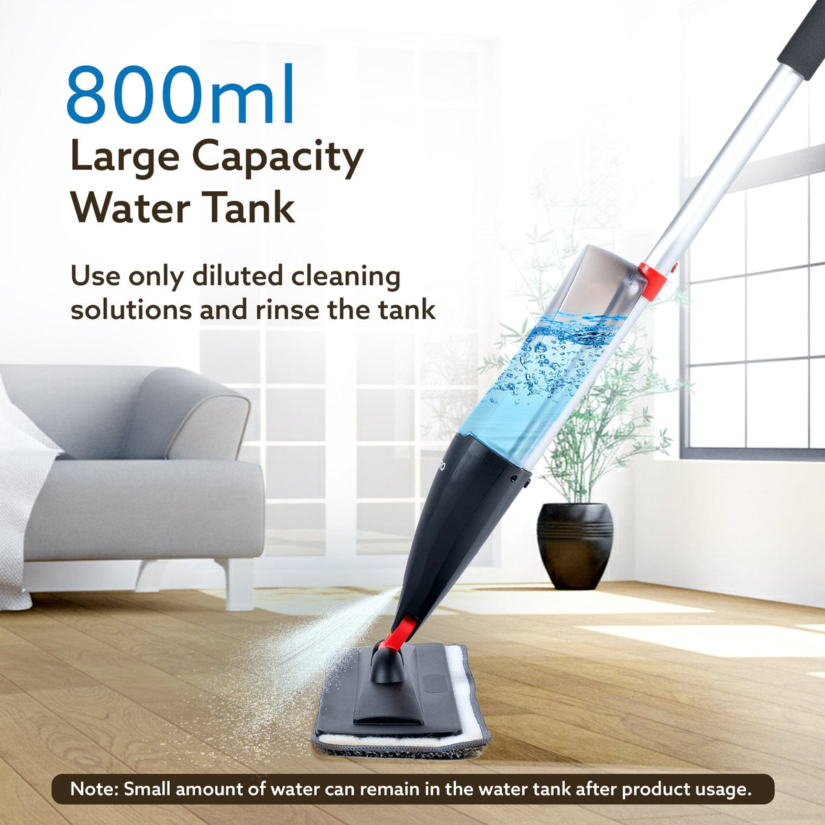 AGARO Delite Spray Mop for Dry and Wet Floor Cleaning with Washable Microfiber Pad - with 800ml Refillable Bottle for Wo